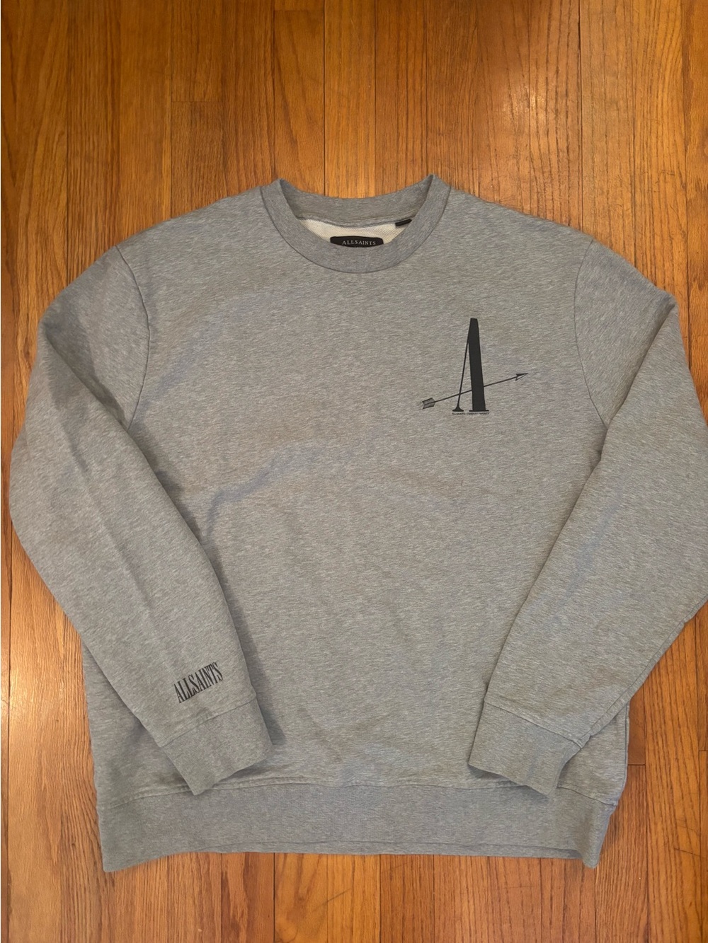 AllSaints Grey Crewneck Sweatshirt with Arrow A Logo